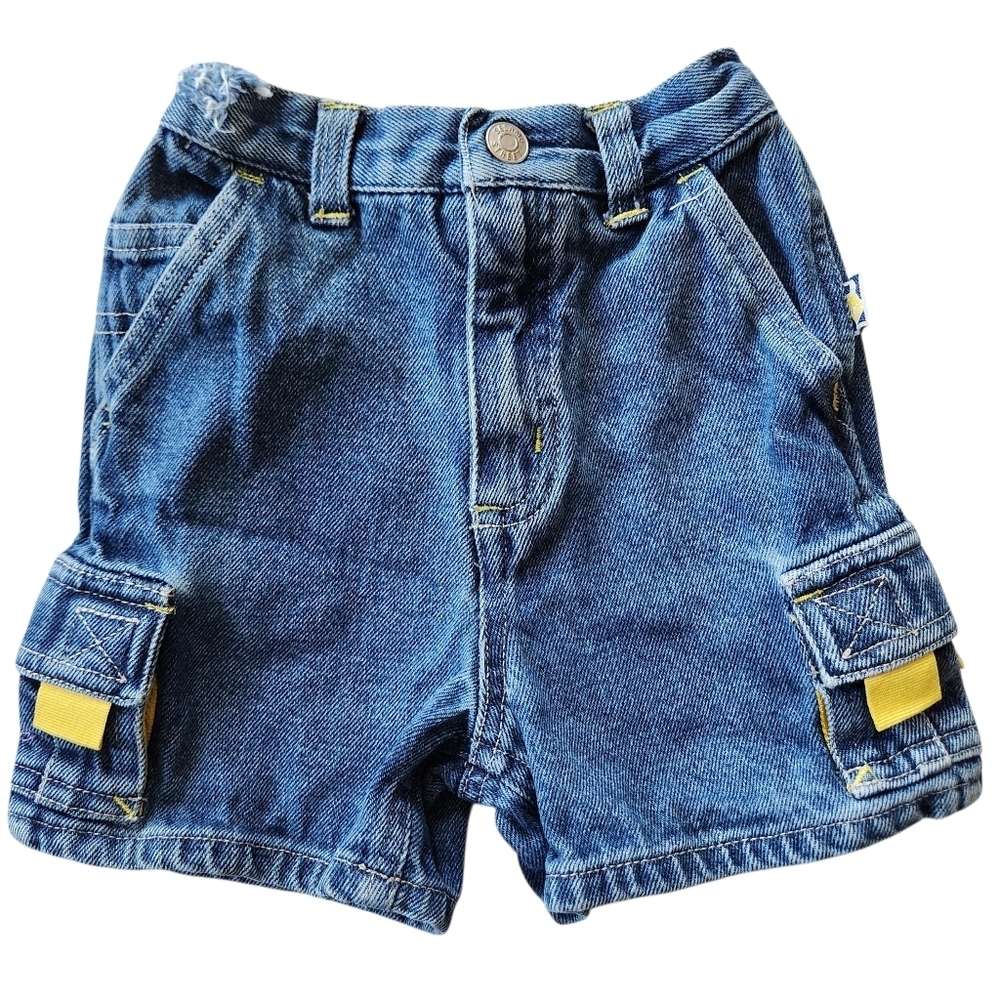 Vintage Kids Y2k Elmo Gear Sesame Street Toddler Cargo Denim Shorts 18months